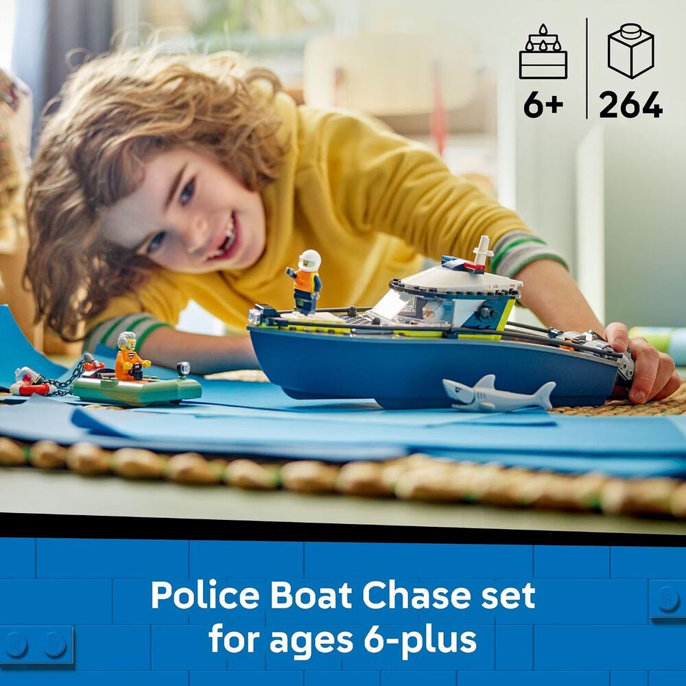 LEGO City Police Boat Chase Building Toy (60456) 264 Pieces 3 Minifigs + Shark - Picture 2 of 11